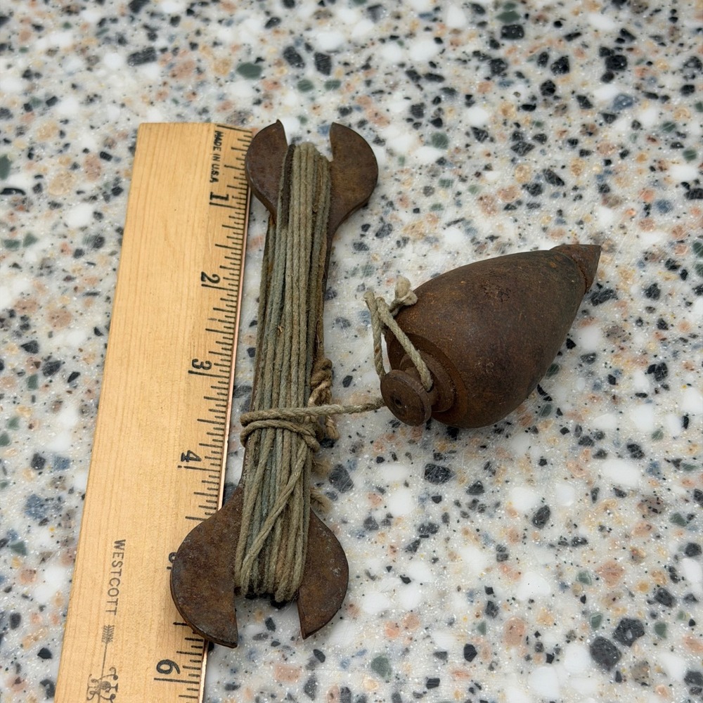 Vintage Iron Plumb Bob with Wrench Winder Vintage Tool Primitive